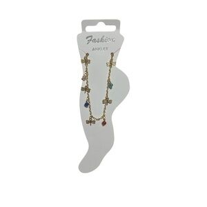 18k. Gold filled Dragonfly Anklet with Blue Accents.